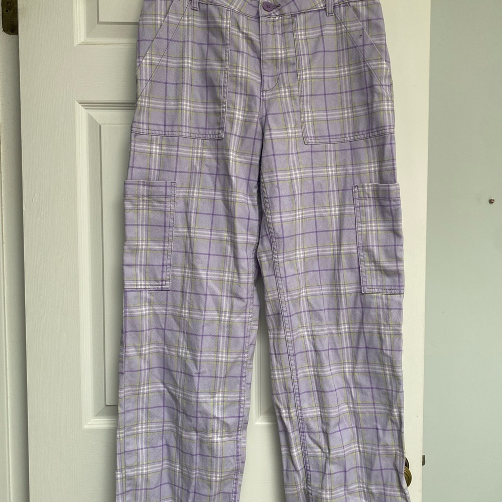 Plaid Lavender Baggy Cargo Pants